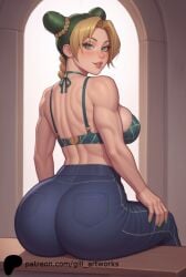 ai_generated anime ass ass_focus blonde_hair butt_focus fat_ass gill_artworks jojo's_bizarre_adventure jojo_reference jolyne_kujo muscular_arms patreon patreon_username shounen_jump stone_ocean