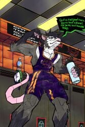 2:3 abs absurd_res american_opossum anthro armpit_hair asdfgh01 bodily_fluids body_hair bottomwear bulge clothing detailed_bulge fur genital_fluids hi_res locker_room male mammal marsupial muscular muscular_male musk precum shirt shorts solo sweat tail tank_top topwear water