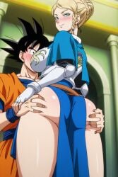 ai_generated armor ass ass_focus ass_grab below black_clover breastplate charlotte_roselei cheating_husband dragon_ball dragon_ball_super dragon_ball_z excited goku groping_ass horny_female horny_male knight_girl looking_at_viewer magic_knight nice_ass son_goku