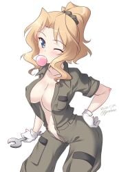 big_breasts girls_und_panzer kay_(girls_und_panzer) long_hair no_bra