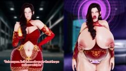 3d arcrad bimbo black_hair cinder_fall color dialogue dress english english_dialogue english_text female female_only fire huge_breasts hypnosis light-skinned_female light_skin long_hair looking_at_viewer mind_control open_eyes pyrokinesis red_clothing red_lipstick rwby submissive text thick_thighs