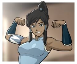 armpit armpits black_hair blue_eyes clothing confident dark_skin female flexing_bicep human kimkai_drawings korra nickelodeon not_porn sfw the_legend_of_korra