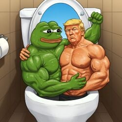 2boys ai_generated donald_trump lovers male muscular pepe_the_frog riku_tanigawa toilet