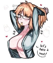 arcueid_brunestud background belaweb123 big blonde_hair blush body bra breast breasts dialogue english_text enormous eyes female focus glass glasses hair heavy huge large melty_blood no open_clothes open_shirt red shirt short sparkle sweat top tsukihime type-moon upper white_background