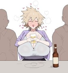 1girls 2others areolae_visible_through_clothing artist_request beer blonde blonde-haired_female blonde_female blonde_hair blonde_hair_female blush blush_lines blushing blushing_female boku_no_hero_academia drinking drunk drunk_female female heart hearts milf mitsuki_bakugou mother my_hero_academia nipples_visible_through_clothing spiky_hair sweaty white_background