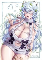 1girls breasts cleavage cow_print female goddess_of_victory:_nikke hips huge_breasts light-skinned_female light_skin long_hair massive_breasts sevie thick_thighs thighs trina_(goddess_of_victory:_nikke) trina_(nikke) white_hair wide_hips