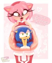 after_vore amy_rose anthro belly big_belly blush bodily_fluids cami_gz camigz dialogue drooling duo female female_pred heart_eyes heart_symbol in_love_with_prey internal male male/female male_prey oral_vore saliva same_size_vore sega sonic_(series) sonic_the_hedgehog sonic_the_hedgehog_(series) speech_bubble stomach_bulge tongue tongue_out vore vore_belly