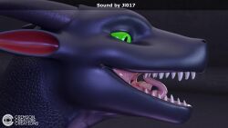 animated anthro black_scales crimson_(crimsoncreaturecreations) crimsoncreaturecreations dragon feral feral_pred green_eyes imminent_digestion male_prey oral_vore red_scales sound swallowed_whole tagme video vore