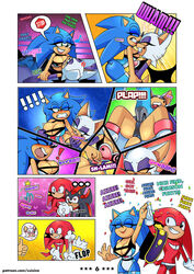 <3_eyes anthro armwear big_breasts breasts camel_toe clothing comic duo elbow_gloves female fighting_ring footwear genderswap gloves handwear heart hi_res high_heels knuckles_the_echidna male missphase rouge_the_bat rule_63 shadow_the_hedgehog shoes sonic_(series) sonic_the_hedgehog sonic_the_hedgehog_(series) sonique_the_hedgehog stepping_on_pussy wrestling