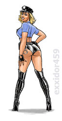 1girls ass boots booty_shorts bust busty cosplay curvaceous curvy curvy_figure exxidor455 exxidor459 fantastic_four heel_boots heels hourglass_figure invisible_woman leather lips lipstick marvel police police_uniform policewoman red_lips red_lipstick shorts sue_storm teeth voluptuous watermark