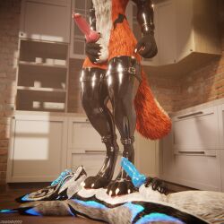 1:1 3d_(artwork) 4k absurd_res animal_genitalia animal_penis anthro anthro_on_anthro armwear balls biped black_body black_clothing black_fur blender_(artwork) blender_cycles blue_body blue_fur blue_penis bodily_fluids canid canine canine_genitalia canine_penis canis claws clothed clothing crush cum cum_dripping_from_penis cum_on_feet cum_on_penis cum_on_toe depth_of_field digital_media_(artwork) dominant dragonplayer dragonplayer_(character) duo erection feet flat_balls foot_crush foot_fetish foot_on_belly foot_on_chest foot_play fox fur genital_fluids genitals grey_body grey_fur hair hand_on_penis hi_res hindpaw hybrid inside jex knot latex latex_armwear latex_clothing latex_legwear latex_thigh_highs legwear male male/male mammal multicolored_body nude octo_(octothekitsune) open_mouth orange_body orange_fur orgasm paws penis reflection rexouium sex slim slim_anthro slim_male slim_sub smile standing standing_on_another submissive submissive_male tail thigh_highs trampling white_body white_fur
