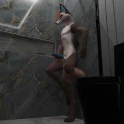 1:1 3d_(artwork) absurd_res against_surface against_wall anthro canid canine digital_media_(artwork) fluffy fox hi_res huge_filesize looking_pleasured male mammal marble_fox masturbation red_fox shower_masturbation solo tongue tongue_out true_fox vizionfox