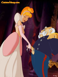 1boy 1girls age_difference blonde_hair breasts breasts_out cartoonvalley.com cinderella_(1950_film) cinderella_(disney) closed_eyes disney disney_princess epaulettes female gloves helg king male moustache old_man older_male partially_clothed penis royalty soft_penis standing surprise the_king_(cinderella) throne_room uniform white_hair younger_female