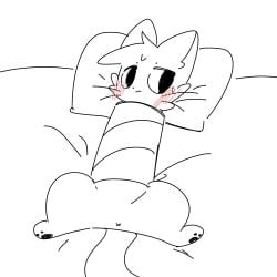 ambiguous_gender anus bed blush blush_lines cardboard_tube domestic_cat felid feline felis feral furniture leeeunwoo0224 looking_away lying mammal monochrome on_back on_bed paws pillow solo spread_legs spreading stuck tail x_anus