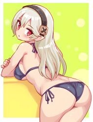 1girls ass big_ass bikini black_bikini black_swimsuit corrin_(fire_emblem) corrin_(fire_emblem)_(female) cougar1404 fire_emblem fire_emblem_fates grey_hair hairband looking_back medium_breasts nintendo pointy_ears red_eyes swimsuit thighs