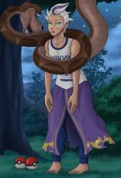 barefoot blush coils confusion disney drayton_(pokemon) forest hypnosis hypnotic_eyes kaa kaa_(jungle_book) kaa_eyes male_only maledom malesub mind_control navikart09 nintendo pants pokeball pokemon shirt snake standing the_jungle_book white_hair