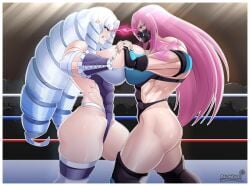 boob_squish britanny_(bearhuggoddess) commission female female_focus female_only female_wrestler human lustrious_(musclespirit) muscle muscle_girl muscle_mommy muscles muscular muscular_female original original_art original_artwork pink_hair raionkiba silver_hair wrestler wrestler_costume wrestler_uniform wrestlers wrestling wrestling_mask wrestling_match wrestling_outfit wrestling_ring