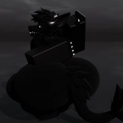 3d big_ass big_butt black_body black_fur black_tail bubble_butt chubbydreg claws dragon huge_ass looking_at_viewer roblox robloxian standing tagme tail white_eyes