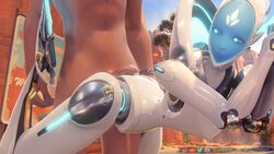 1boy 1girls 3d blender echo_(overwatch) erection female forceballfx from_behind male nude overwatch overwatch_2 penis straight unseen_male_face