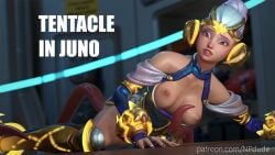 blue_hair breasts brown_eyes celestial_juno clothes juno_(overwatch) overwatch overwatch_2 overwatch_league red_eyes ship starry_sky_print tentacle tentacle_hair tentacle_in_pussy tentacle_penetration tentacle_rape tentacle_sex