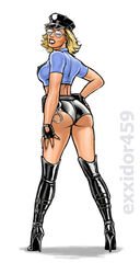 1girls ass boots booty_shorts bust busty cosplay curvaceous curvy curvy_figure exxidor455 exxidor459 fantastic_four heel_boots heels hourglass_figure invisible_woman leather lips lipstick marvel police police_uniform policewoman red_lips red_lipstick shorts sue_storm sunglasses teeth tinted_eyewear voluptuous watermark