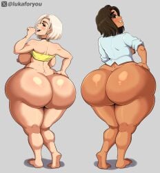 2girls big_ass bottom_heavy bottomless carmen_and_kelsie carmen_marvello dark-skinned_female dark_skin fanart female female_only hi_res huge_ass jay-marvel kelsie_daniels large_ass light-skinned_female light_skin lukaforyou