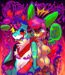 2025 absurd_res animal_genitalia animal_pussy anthro blush blush_lines blush_stickers breasts broken_heart canid canine canine_genitalia canine_pussy canis coontail_hair cute_fangs dialogue diesel_(jackrabbit) domestic_dog dragon duo fangs fire fur furred_dragon furred_scalie genitals hair hi_res horn hotdog_(jackrabbit) husky hybrid jackrabbit_(artist) kerchief lagomorph leporid mammal mastectomy_scar mythological_creature mythological_scalie mythology nipples nonbinary_(lore) nordic_sled_dog pubes pussy rabbit scalie scar shaded spade_tail sparklefur spikes spitz tail teeth trans_(lore) trans_man_(lore) uncomfortable unwanted_touching wiggle wolf