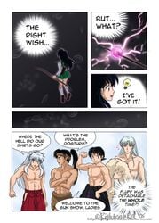 4boys animal_ears comic demon dog_ears english female funny inuyasha inuyasha_(character) kagome_higurashi koga male male_focus miroku sesshoumaru tagme topless