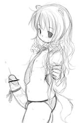 animal_ear breasts futanari intersex long_hair monochrome necktie penis penis_ribbon retsu_maru sketch small_breasts tail tie undressing