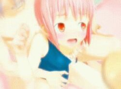 3d animated blue_hair breast_grab breasts female_orgasm fingering himukai_tsukushi hybrid_animation lowres nipples one-piece_swimsuit orange_eyes orgasm pink_hair red_eyes school_swimsuit swimsuit swimsuit_aside tinklebell tsukiakari_no_raspberry