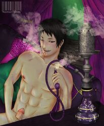 1boy abs hooka kuroshitsuji lau male male_only masturbation nude penis smoking solo toned toned_male