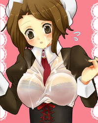 07th_expansion breasts brown_hair cum cum_on_body cum_on_breasts cum_on_upper_body female female_only highres lingerie maid restaint see-through shannon_(umineko) solo umineko_no_naku_koro_ni underwear