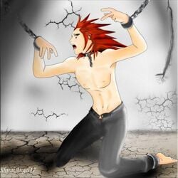 axel_(kingdom_hearts) bondage chains collar disney kingdom_hearts male male_only red_hair square_enix tagme topless