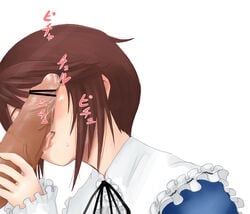 brown_hair censored fellatio large_penis licking oral penis rozen_maiden saliva shiro-inu short_hair souseiseki sweat