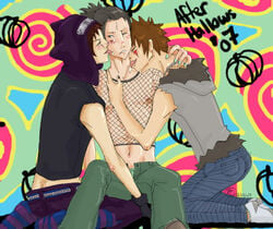 3boys fishnet fishnets gay inuzuka_kiba jessre-chan jotaku kankuro licking male male_only multiple_boys nail_polish nara_shikamaru naruto yaoi