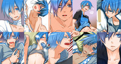 1boy ass bitte blue_eyes blue_hair blush breath cum forced_yaoi gag glasses kaito_(vocaloid) male matching_hair_and_eyes megane molestation multiple_views rape saliva shirt_lift sweat undressing vocaloid yaoi