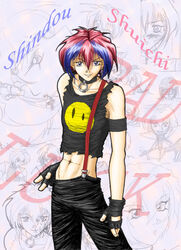 1boy collar earrings gravitation male male_only midriff pink_hair shindou_shuichi solo