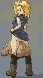 1futa android_18 ass backsack balls belt blonde_hair blush body_blush boots breasts censored denim_skirt dragon_ball dragon_ball_z earrings flaccid futa_only futanari green_eyes hair highres hyper hyper_balls hyper_penis intersex jacket jewelry kthblk large_ass looking_back mikoyan miniskirt no_panties pants pants_down penis penis_under_clothes penis_under_skirt pointless_censoring short_hair skirt skirt_lift small_breasts solo veiny veiny_penis veiny_testicles what