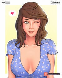 1girls big_breasts brown_eyes brown_hair cleavage female female_focus female_only latina looking_at_viewer neekolul twitch.tv twitter_username upper_body winking winking_at_viewer yhw