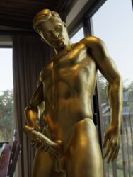 1boy 3d 3d_(artwork) balls blender chair curtains day detailed detailed_background erect_penis erection fortnite fortnite:_battle_royale gay gold gold_eyes gold_hair gold_skin golden_eyes holding_penis human male male_only masturbation midas_(fortnite) midasardour muscular muscular_male naked nipples penis self_upload shiny_skin solo solo_focus solo_male tagme trees video_games window yaoi