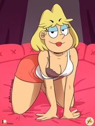 1girls blonde_hair bra breasts cleavage eye_contact female female_only furboz half-closed_eyes holidays lipstick looking_at_viewer milf mother mother's_day rita_loud shirt_down smile solo solo_focus straight_hair tank_top the_loud_house thick_thighs thighs