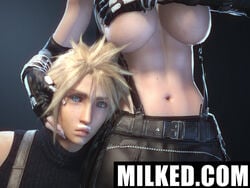 3d abs big_breasts breast_hold breast_milk breasts cloud_strife exposed_breasts final_fantasy final_fantasy_vii final_fantasy_vii_remake gloves holding_breasts holding_person imminent_sex lactation large_breasts lesdias milk milk_mustache skirt spicydias stomach suspenders tifa_lockhart underboob