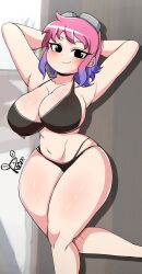 1girls big_breasts blue_hair blush bra cleavage female female_only goggles_on_head large_breasts multicolored_hair navel panties pink_hair ramona_flowers roger_(artist) scott_pilgrim solo solo_female solo_focus thick_thighs thighs wide_hips