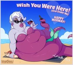 2girls ariel beach breasts disney facesitting female imadeej mermaid multiple_girls outdoors plump sunglasses tagme the_little_mermaid ursula ursula_(the_little_mermaid)