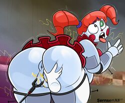 ahe_gao anus ass baby_(fnafsl) big_butt bottomwear cattle_prod circus_baby circus_baby_(fnaf) clothing disembodied_hand electricity electrocution electroshock_weapon electrostimulation female five_nights_at_freddy's genitals hair humanoid looking_pleasured machine metallic_body plump_labia presenting pussy red_bottomwear red_clothing red_hair red_skirt robot sernsenart shocked skirt solo spread_butt spreading tongue tongue_out twintails video_games weapon