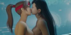 2girls 3d alluring animated blender breasts dissidia dissidia_final_fantasy female female_only final_fantasy final_fantasy_vii final_fantasy_vii_remake headband jessie_rasberry kissing nextr3d no_sound nude nude_female square_enix tifa_lockhart video yuri