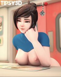 1girls 3d 3d_(artwork) asian asian_female brown_eyes brown_hair busty casual_nudity female female_only jaytrup large_breasts mei_(overwatch) nail_polish nipples overwatch solo tipsy3d