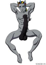 1boy animal_genitalia boner edit erection grey_skin horsecock long_hair male male_only monster_high muscular muscular_male neighthan_rot nude schizoid solo solo_male unicorn_horn