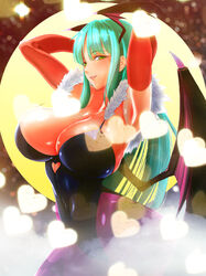 1girls cameltoe capcom cleavage clothing curvy darkstalkers erect_nipples female green_eyes green_hair head_wings huge_areolae huge_ass large_breasts long_hair morrigan_aensland puffy_nipples succubus tamezou thick_lips very_long_hair voluptuous wide_hips