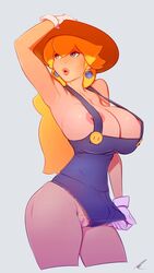 armpits big_breasts blonde_hair female female_only long_hair mario_(series) nintendo nipples pee-kay princess_peach sexy_armpits solo solo_female solo_focus